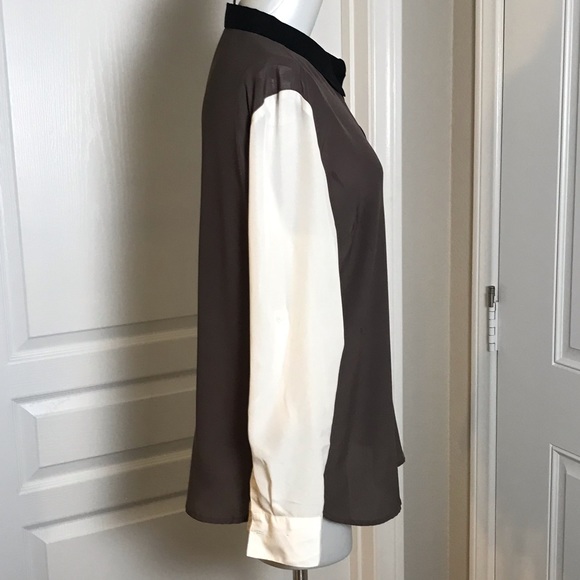 ANN TAYLOR GREY BLACK & WHITE COLOR BLOCK SHIRT - Picture 3 of 6